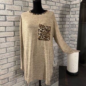 Easel Beige Sweater with Leopard Accents